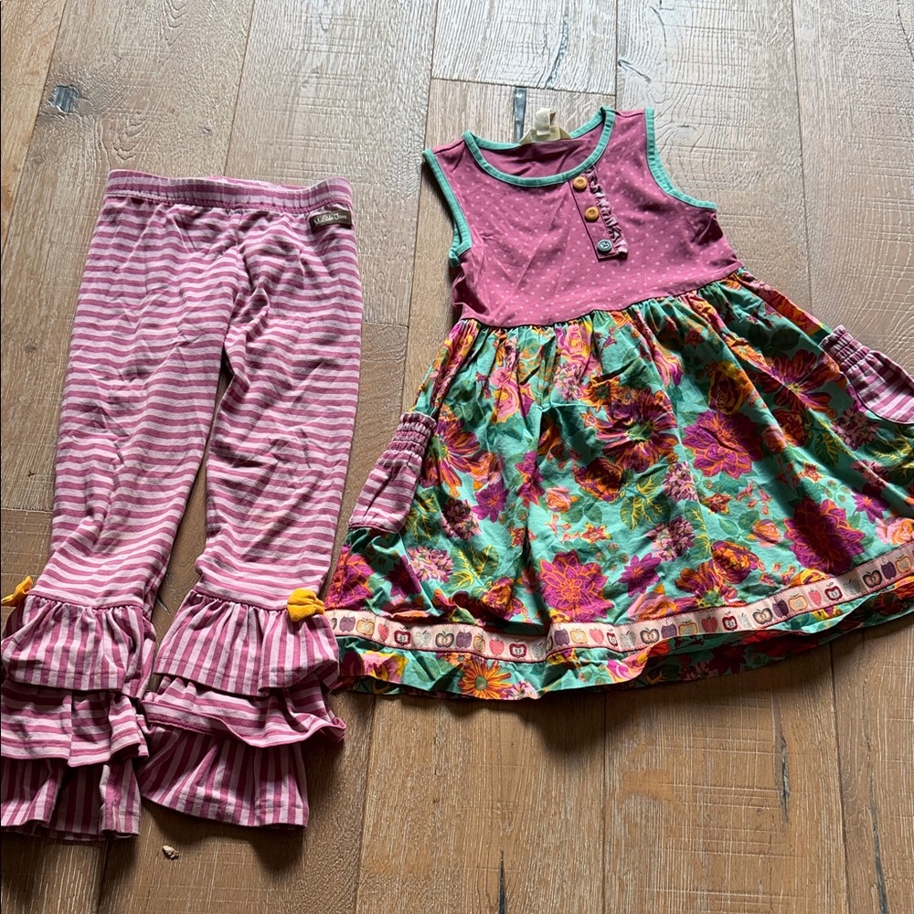 Matilda Jane Pink and Green Floral Dress with Striped Ruffle Pants